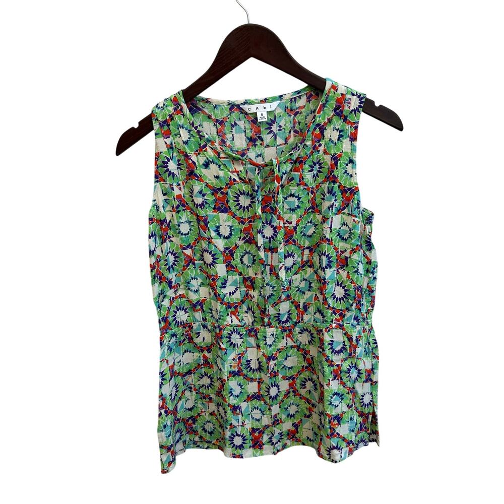 CAbi Kaleidoscope Print Sleeveless Peplum Blouse Size Small